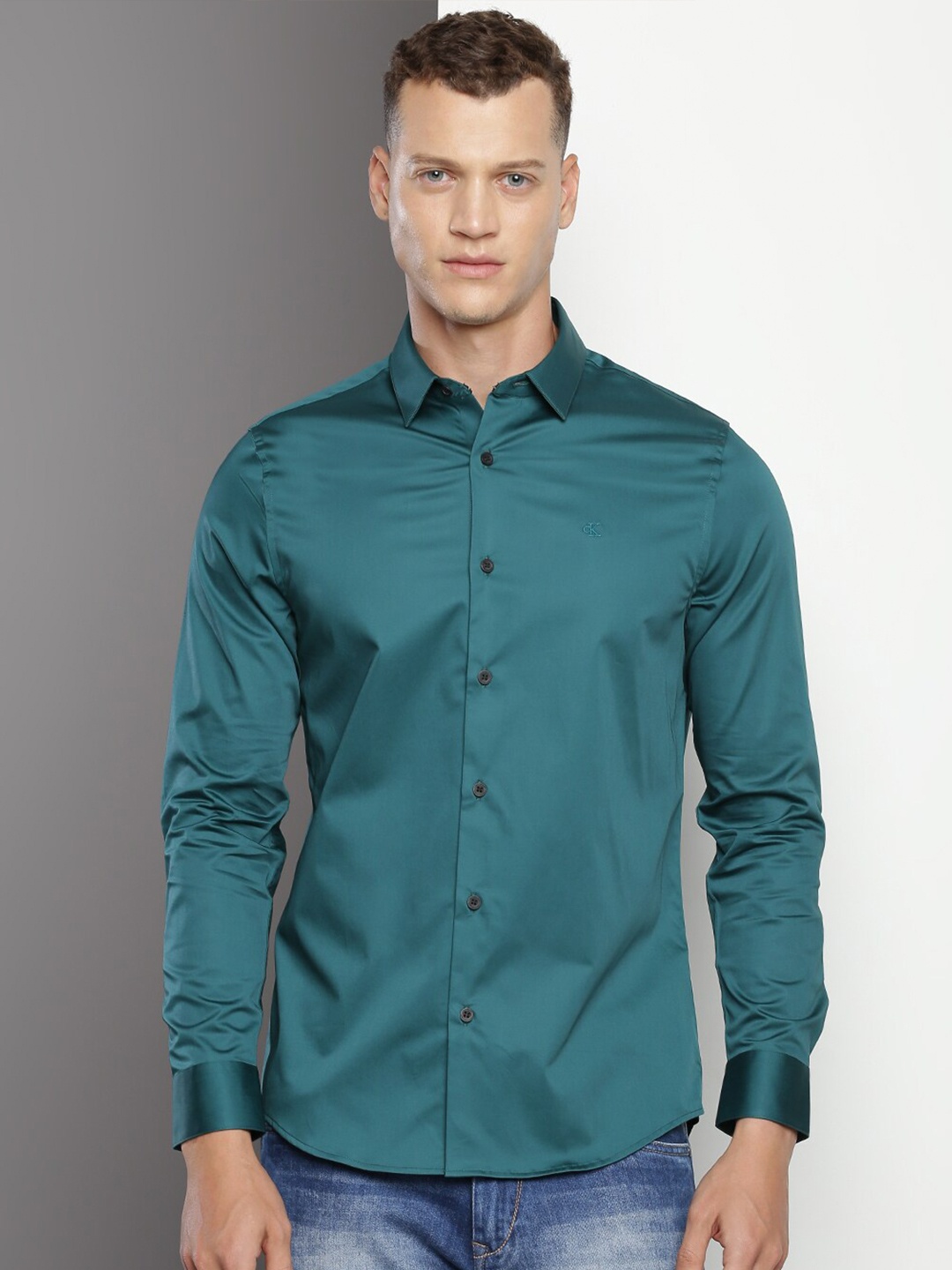 

Calvin Klein Slim Fit Opaque Cotton Casual Shirt, Blue