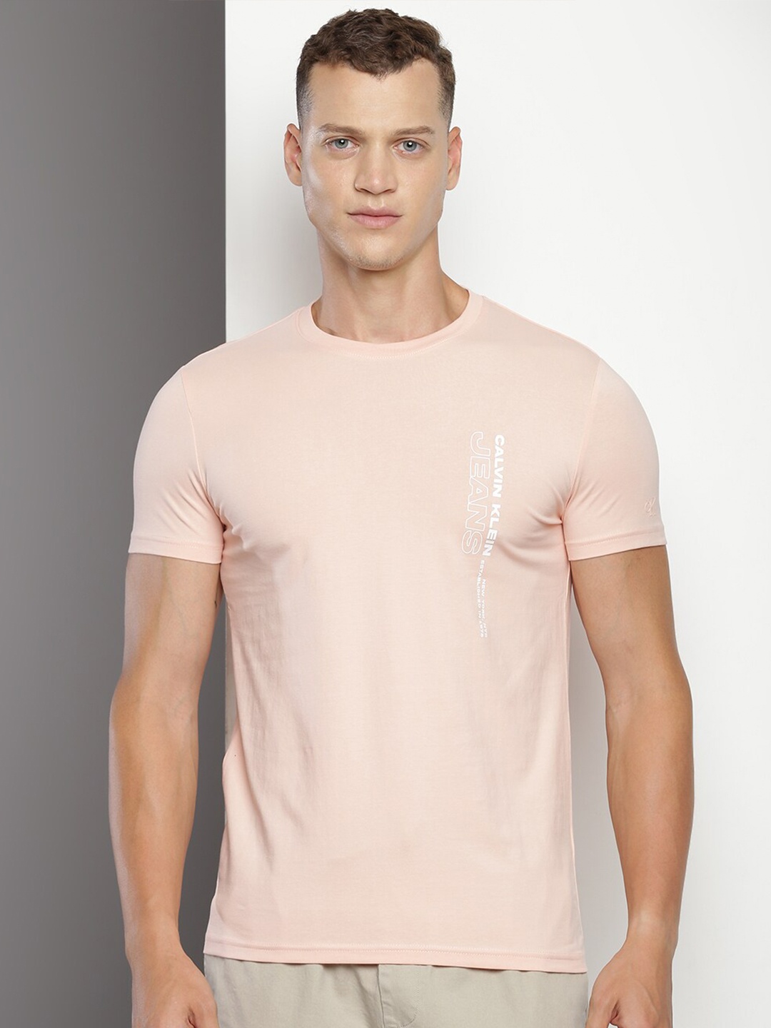 

Calvin Klein Round Neck Slim Fit Cotton T-shirt, Pink