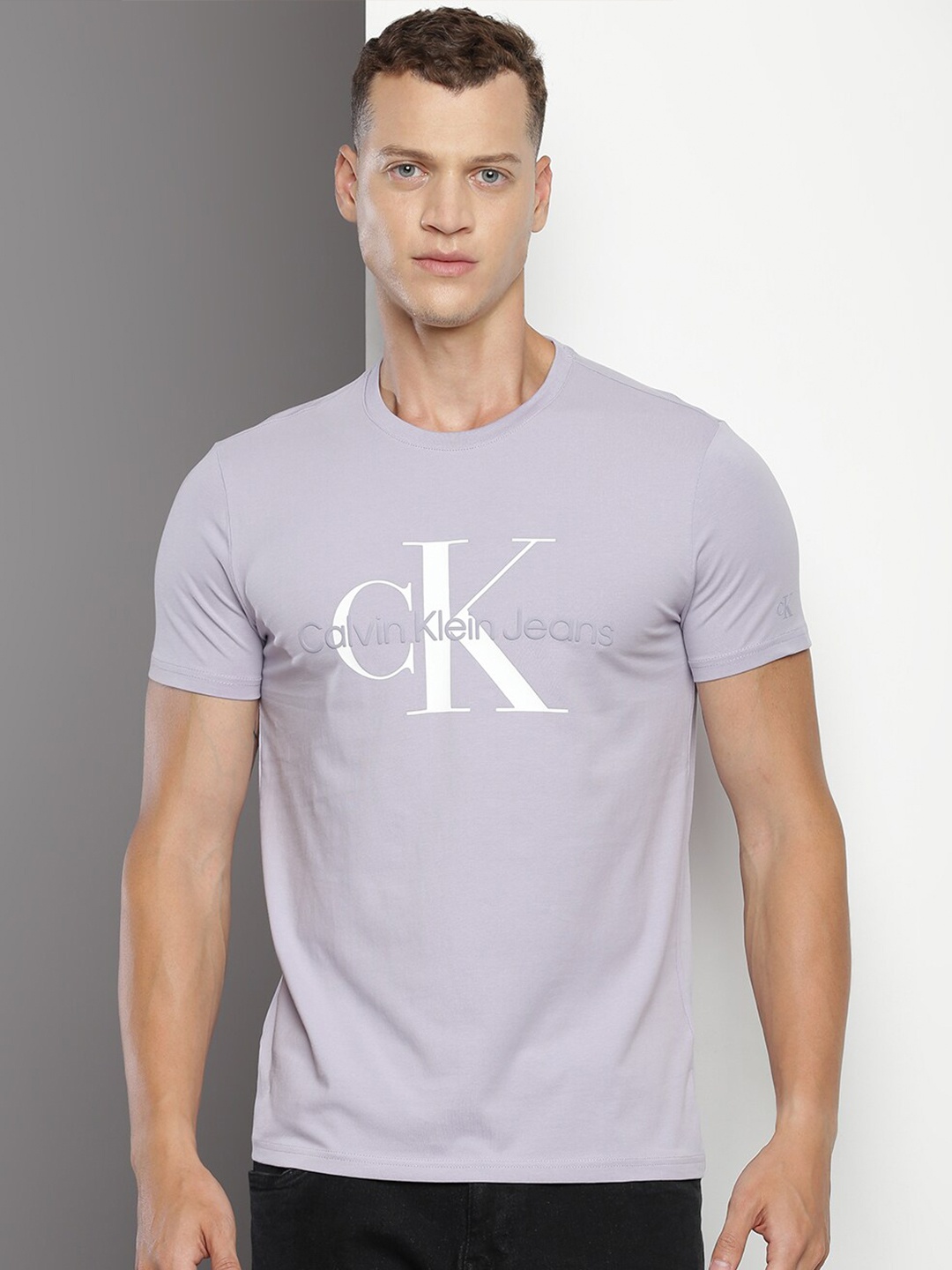 

Calvin Klein Jeans Typography Printed Cotton Slim Fit T-shirt, Purple