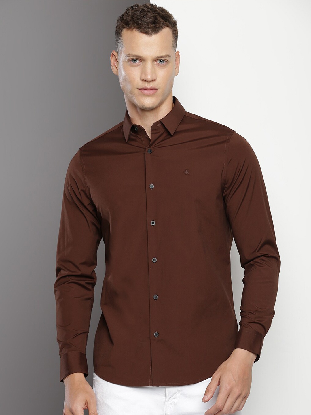 

Calvin Klein Slim Fit Opaque Cotton Casual Shirt, Brown