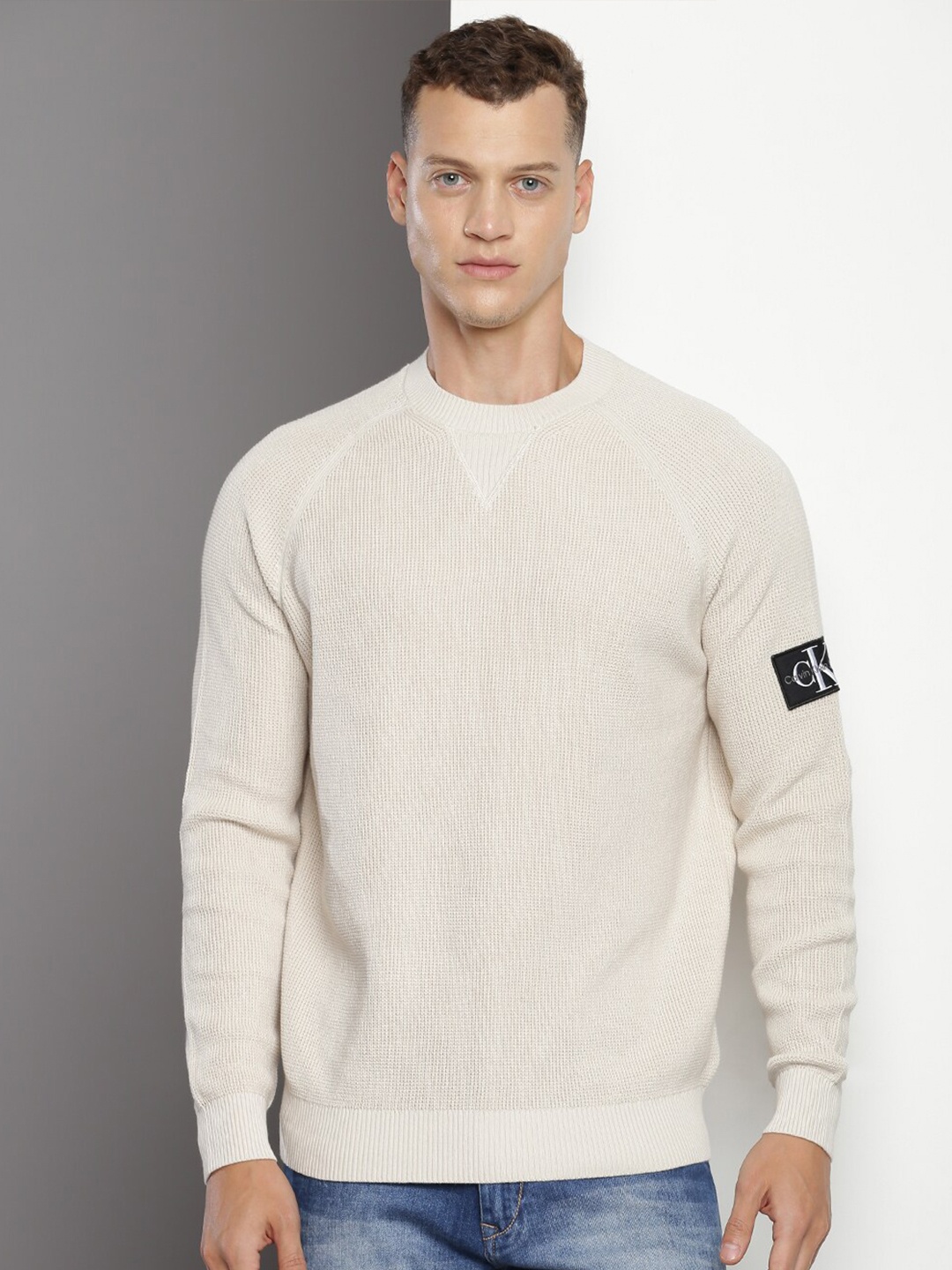 

Calvin Klein Jeans Round Neck Cotton Pullover, Beige