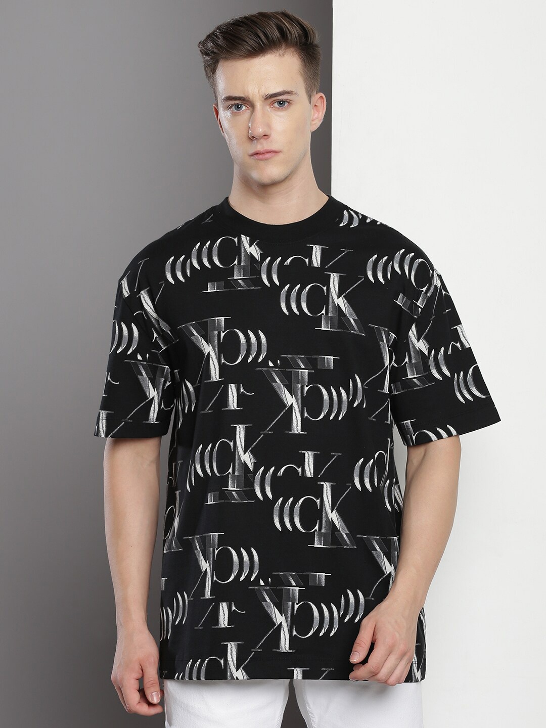 

Calvin Klein Typography Printed Cotton Relaxed Fit T-shirt, Black