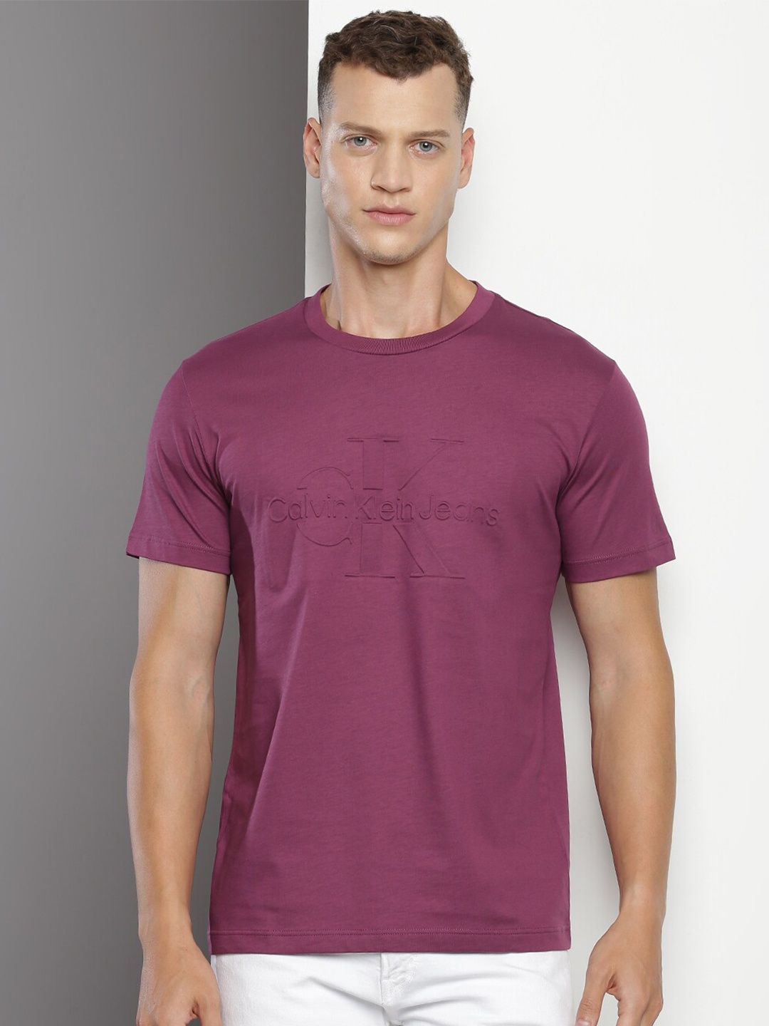 

Calvin Klein Typography Printed Cotton T-shirt, Maroon