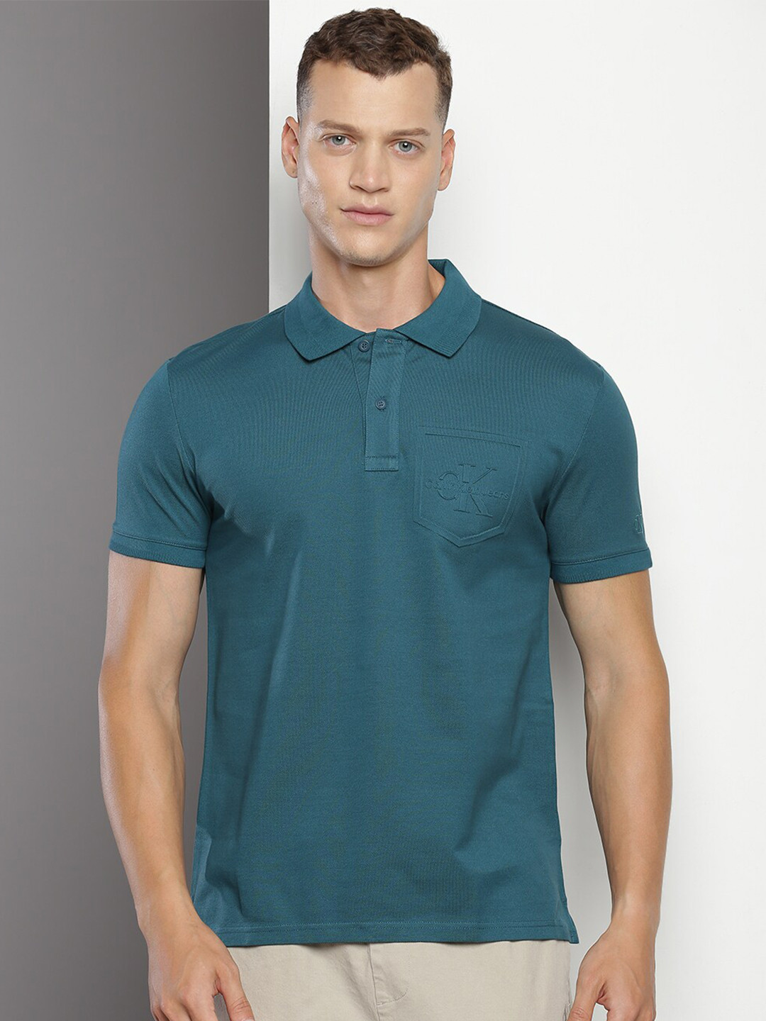 

Calvin Klein Jeans Polo Collar Cotton T-shirt, Teal