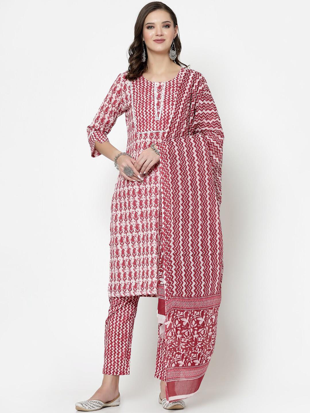 

SkyaSia Paisley Printed Kurta With Trousers & Dupatta, Pink