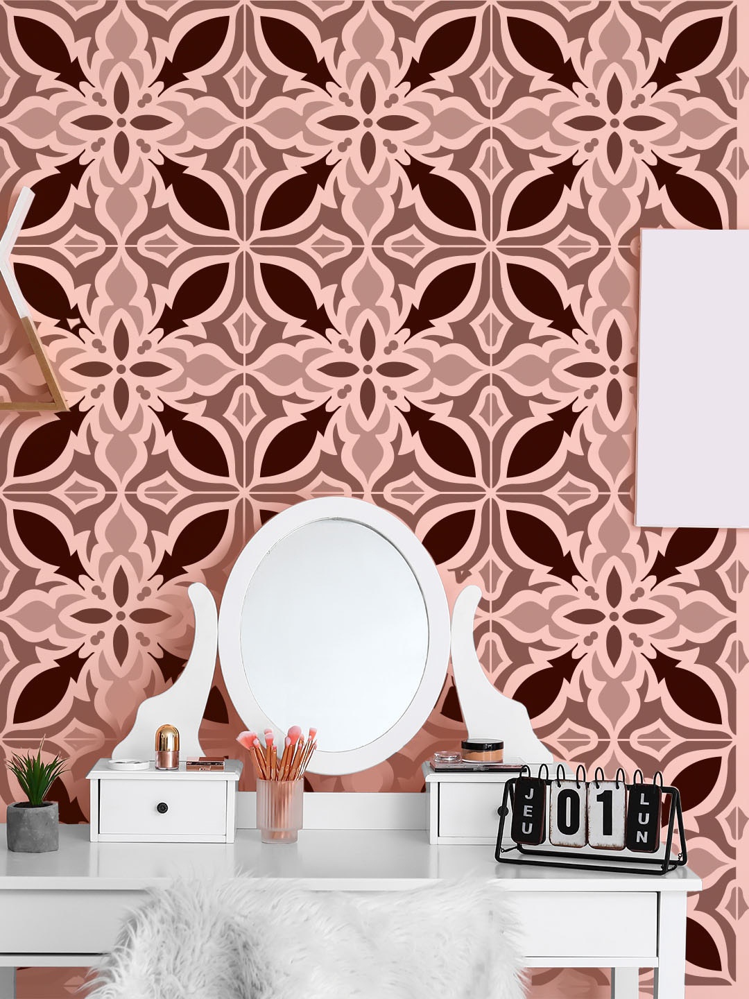 KAYRA DECOR White & Black Quadro Tile Design Wall Painting Stencils