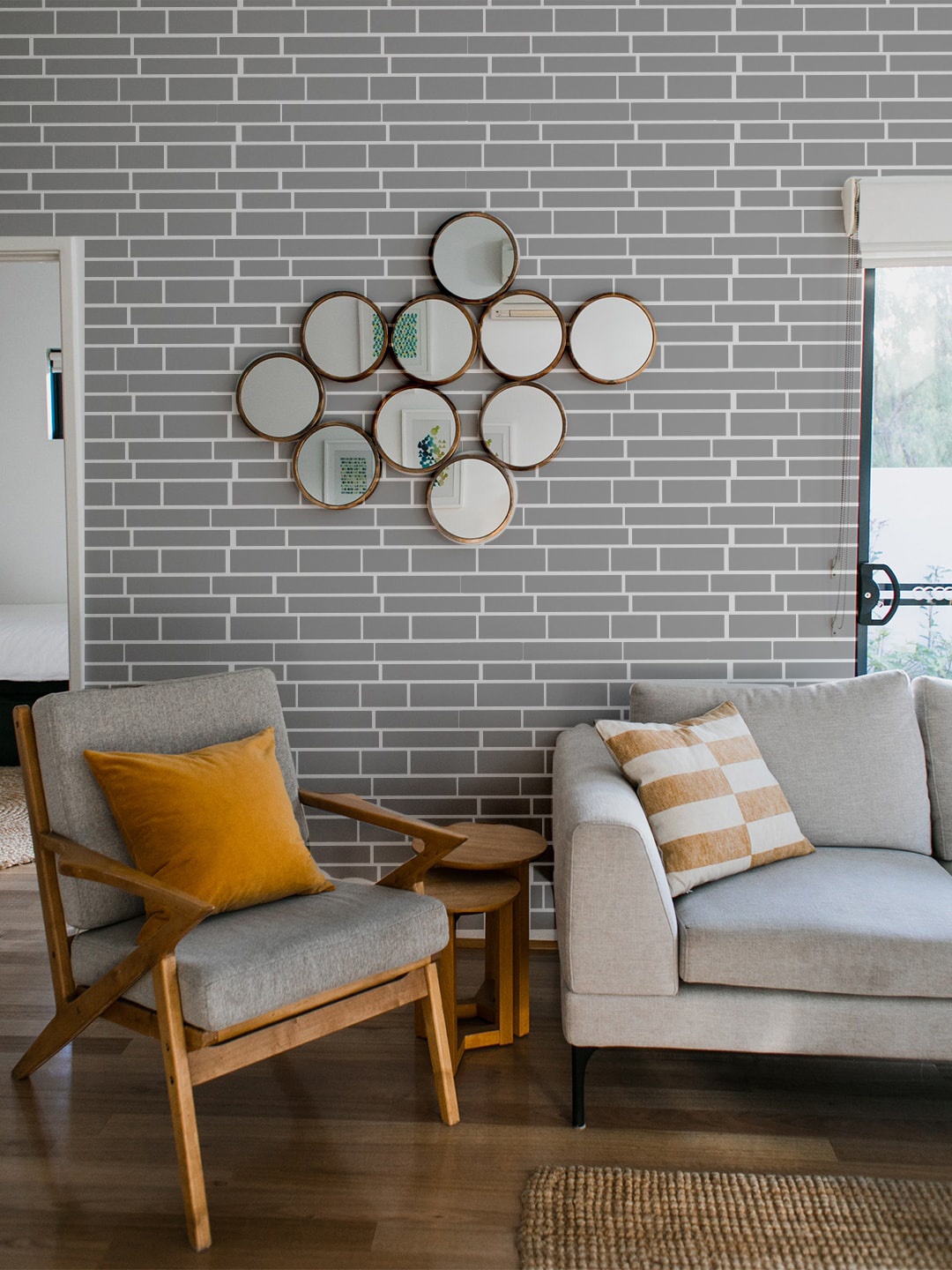 KAYRA DECOR White & Grey Stone Wall Design Stencils for Wall Painting