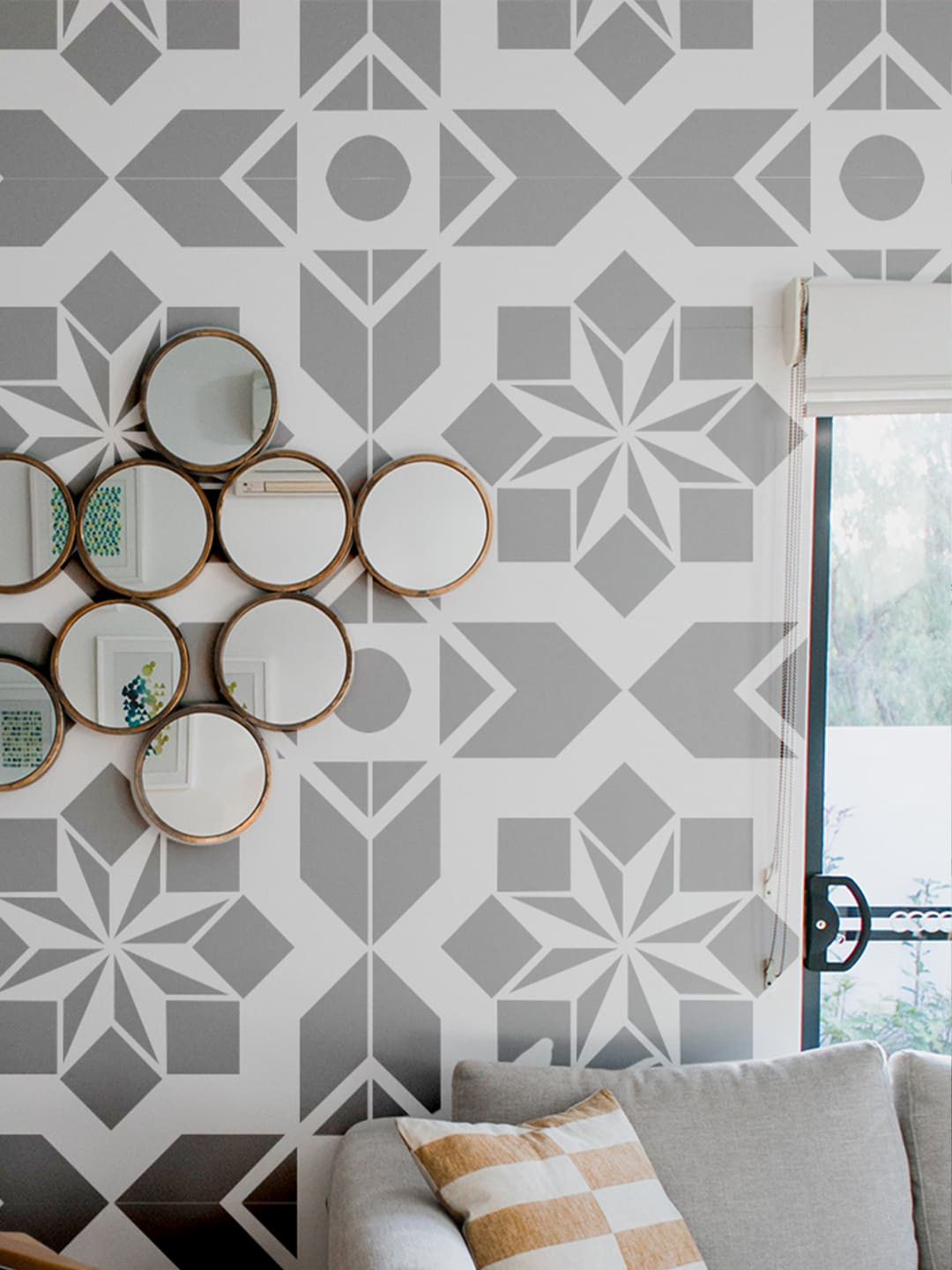 

KAYRA DECOR White & Grey Stella Design Wall Stencils