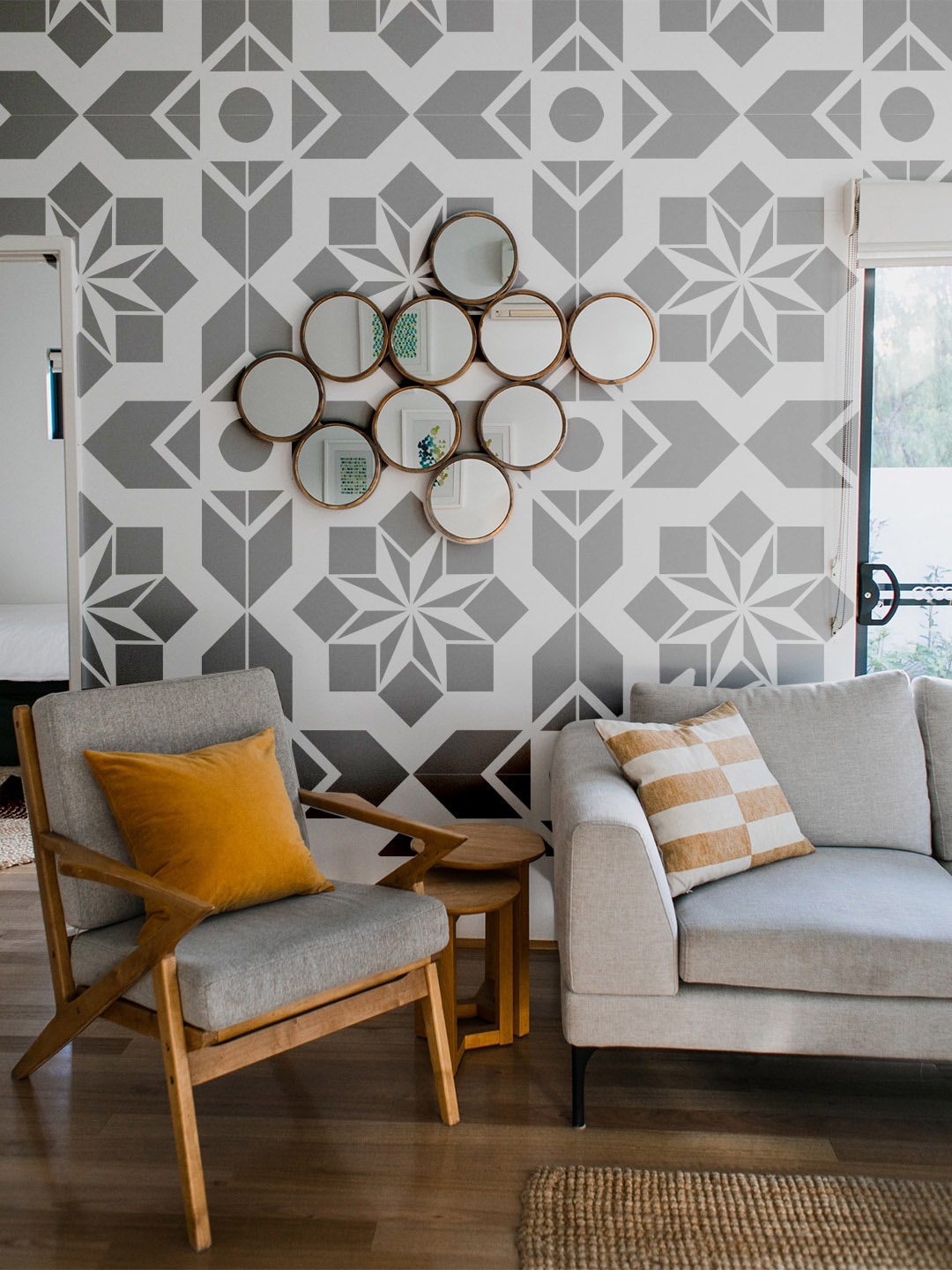 

KAYRA DECOR White & Grey Stella Design Stencils for Wall Painting