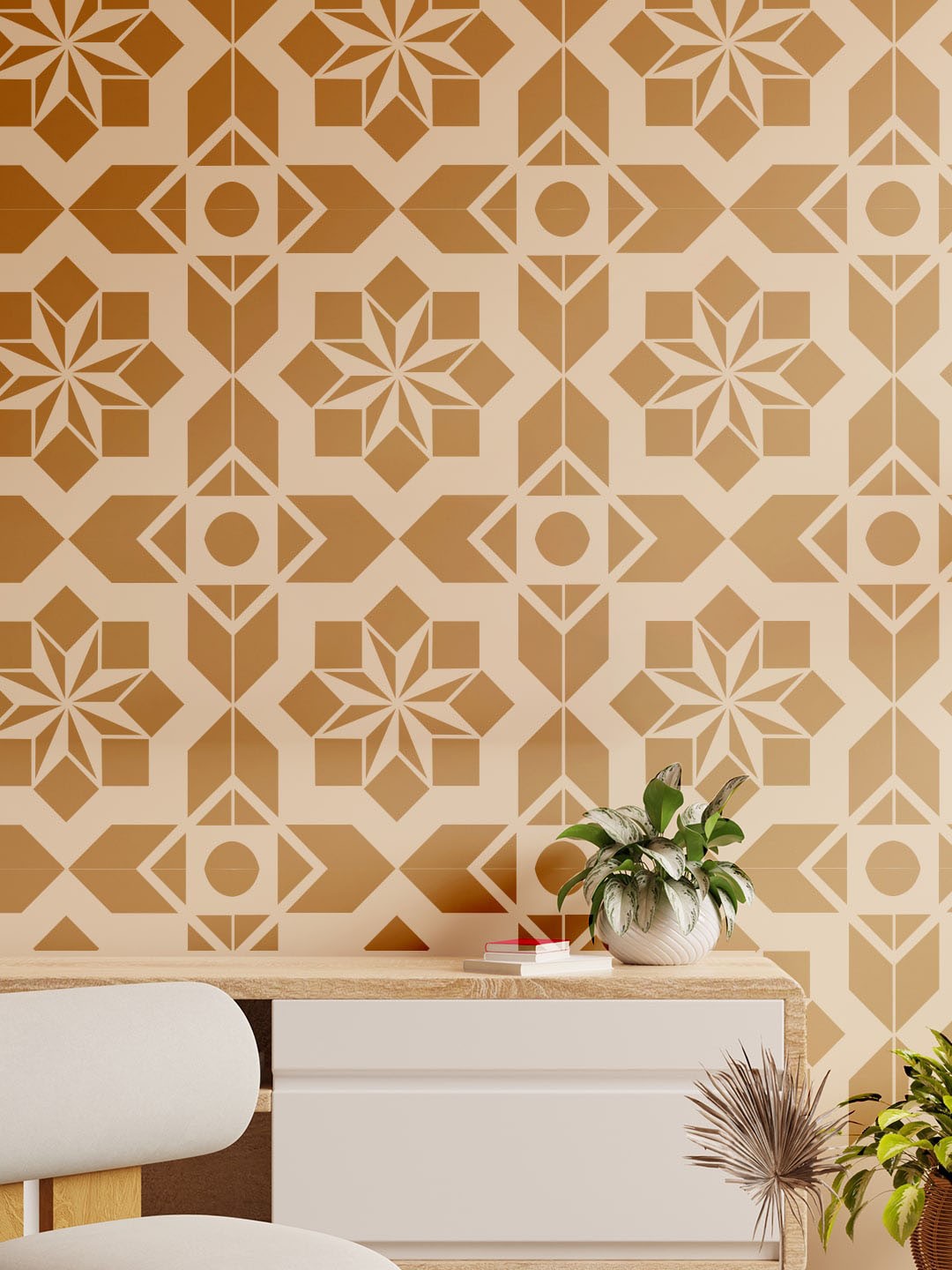 

KAYRA DECOR White & Grey Stella Design Wall Painting Stencils