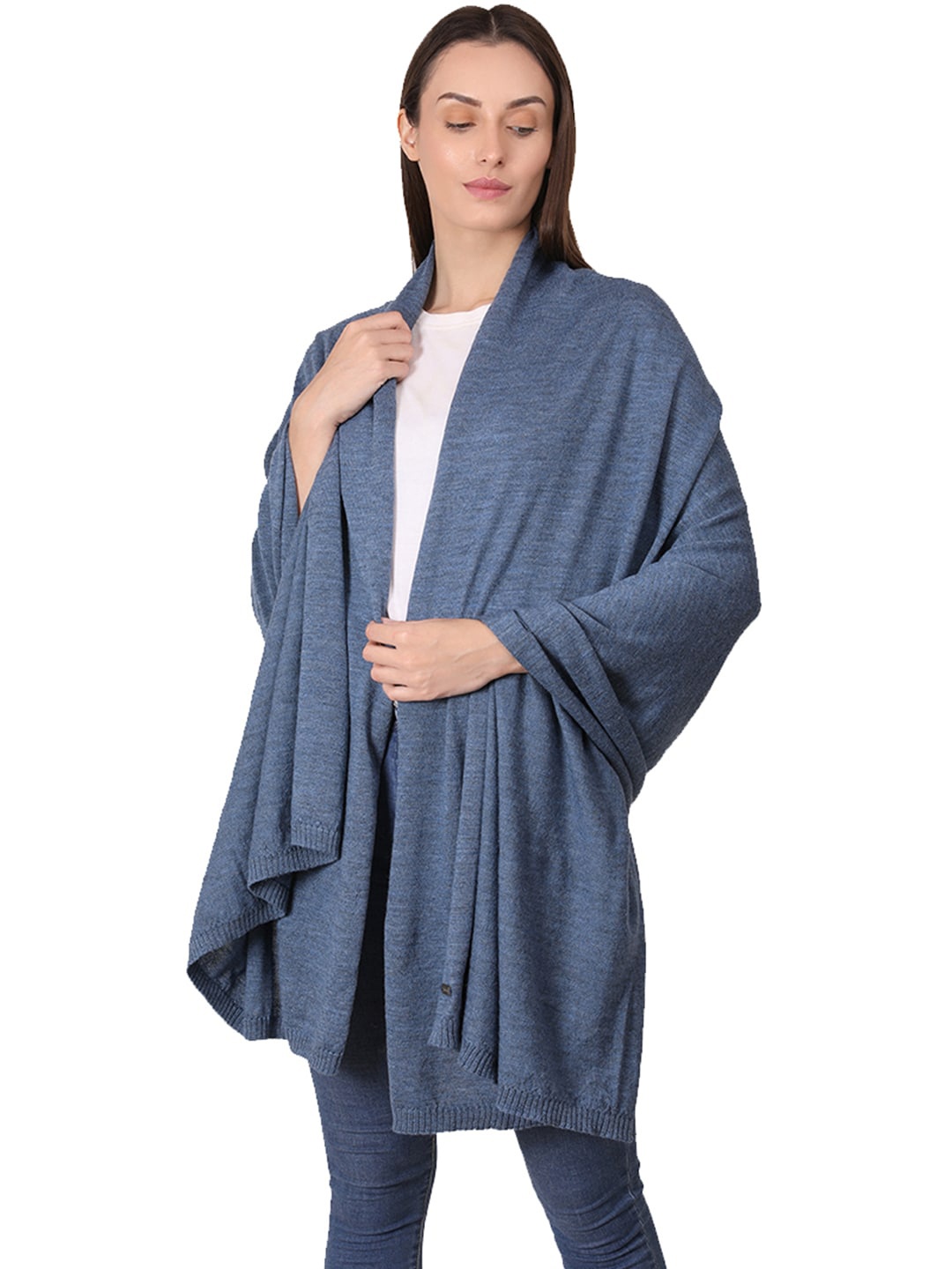 

Pluchi Knitted Pure Wool Shawl, Blue