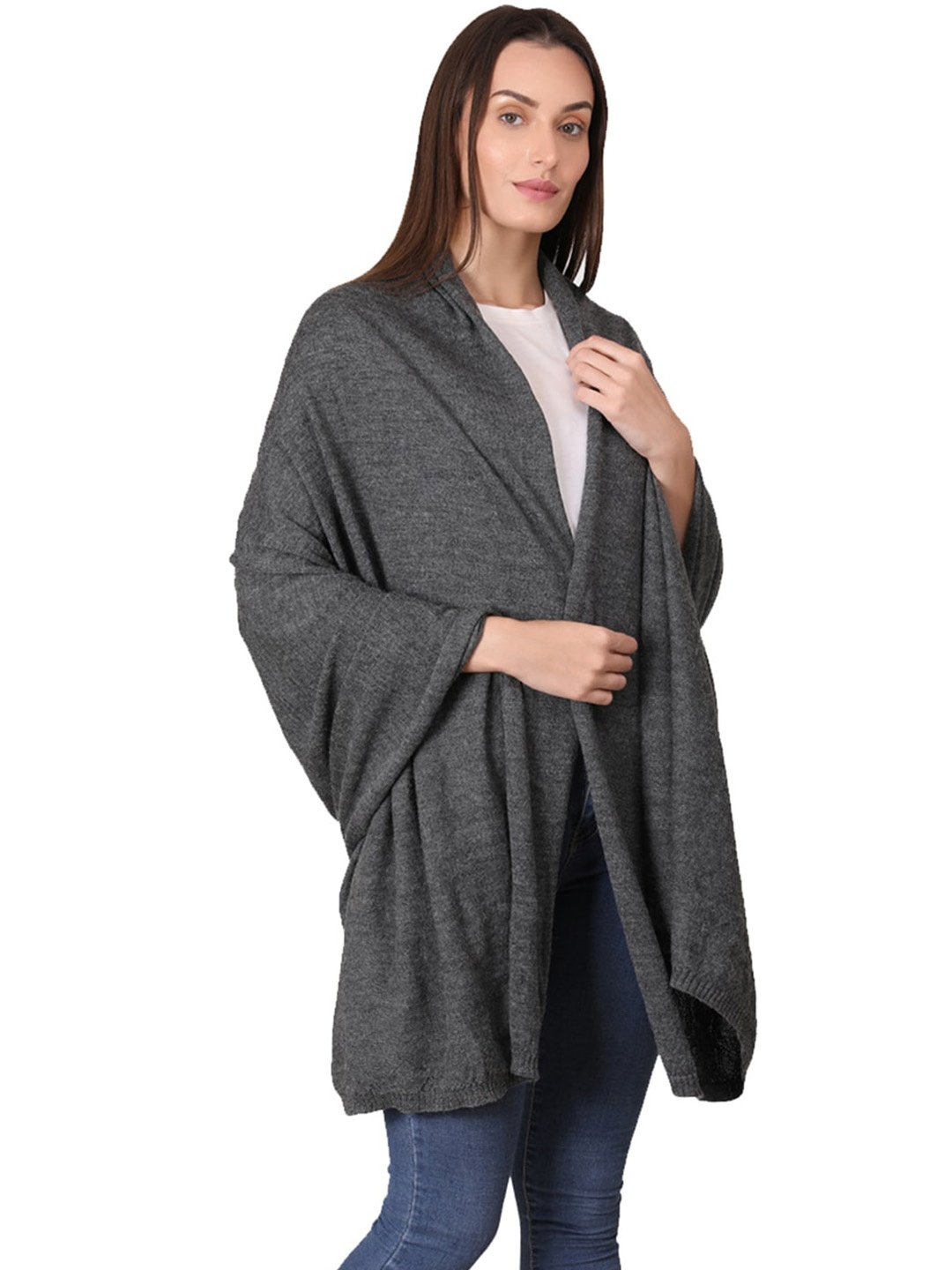 

Pluchi Knitted Pure Wool Shawl, Grey