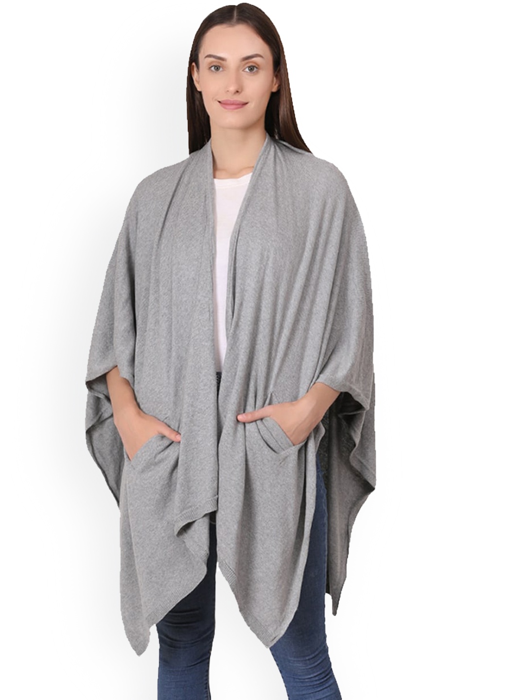 

Pluchi Collarless Cotton Longline Cape Jacket, Grey