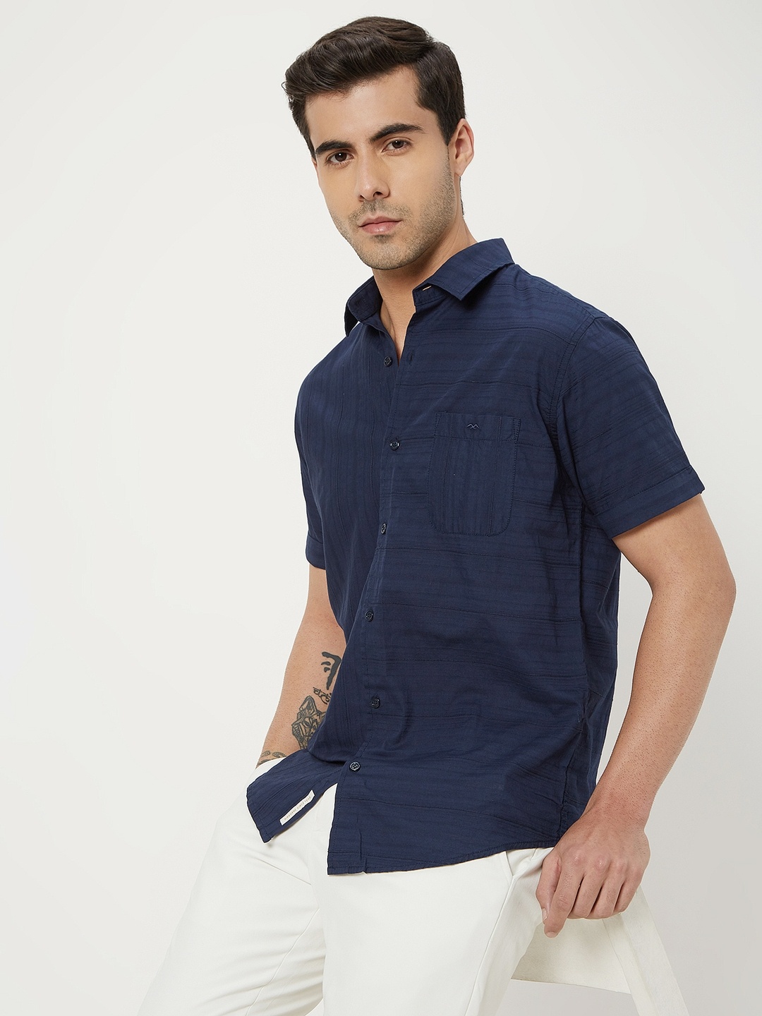 

Mufti Classic Slim Fit Opaque Checked Casual Shirt, Navy blue