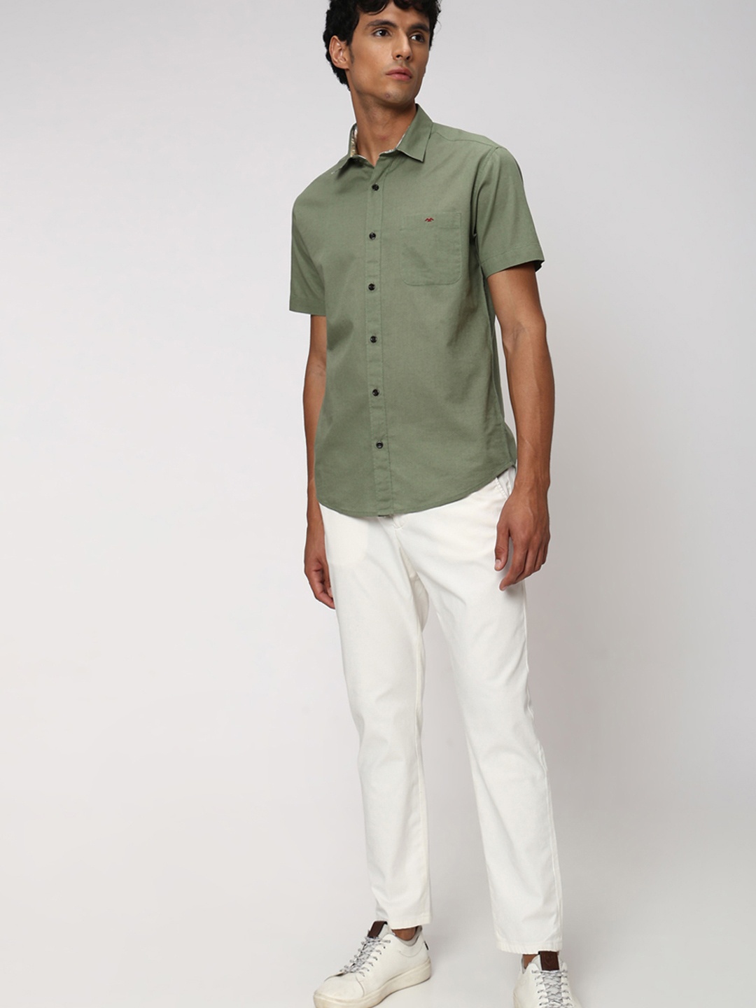 

Mufti Classic Slim Fit Cotton Linen Casual Shirt, Olive