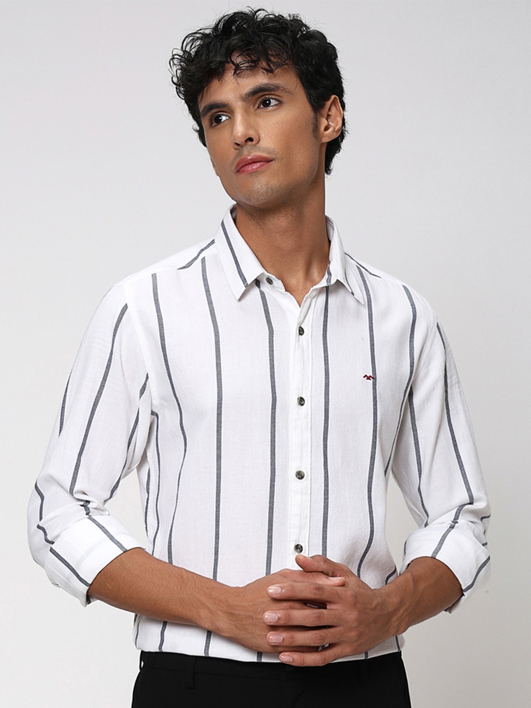 

Mufti Classic Slim Fit Opaque Striped Casual Shirt, White