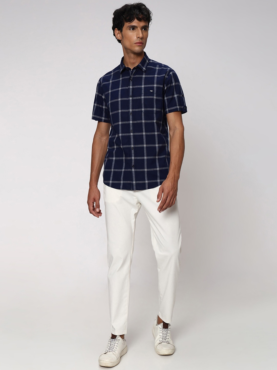 

Mufti Classic Slim Fit Windowpane Checked Casual Shirt, Blue