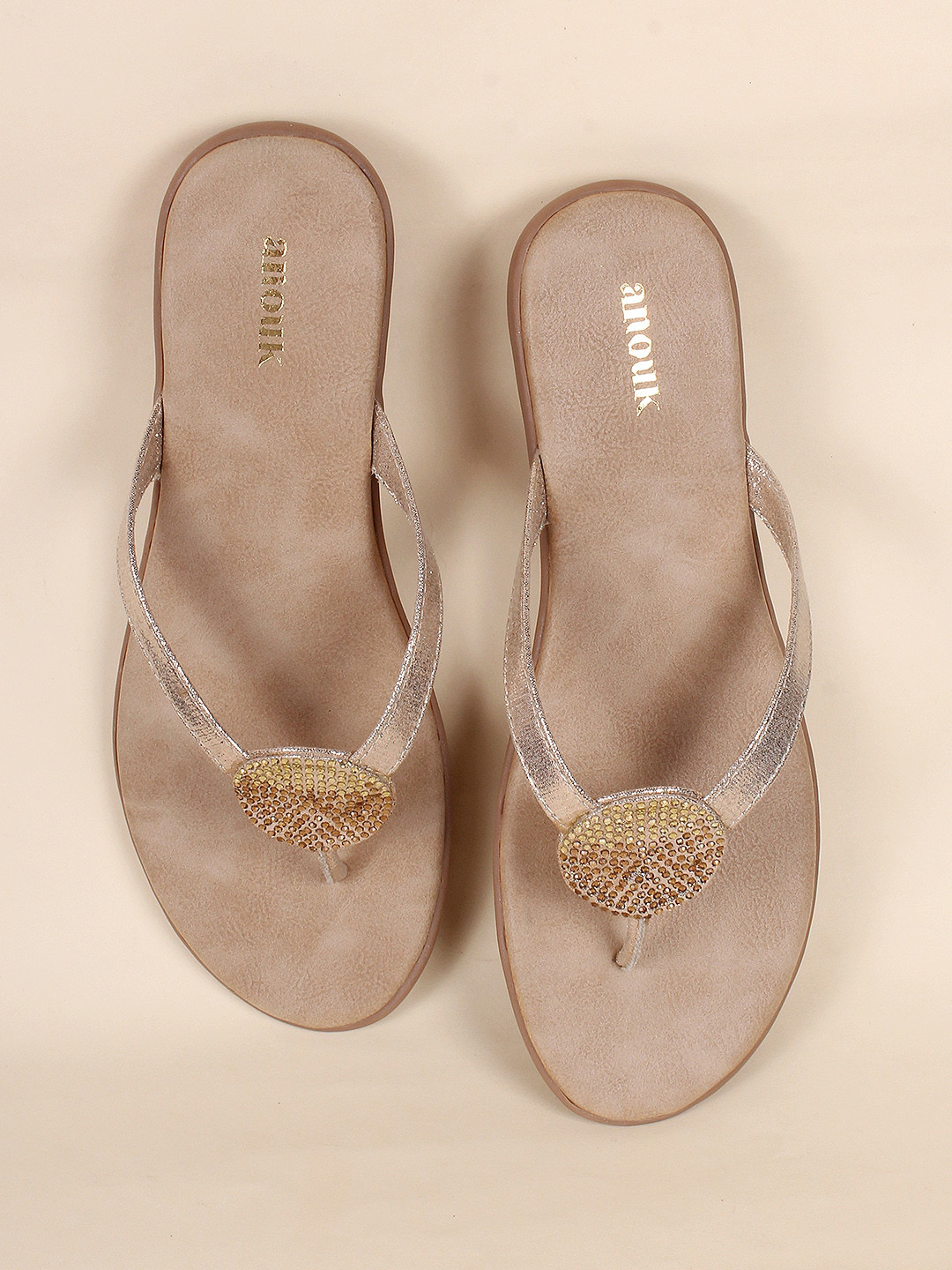 

Anouk Gold-Toned Ethnic Embellished Open Toe Flats