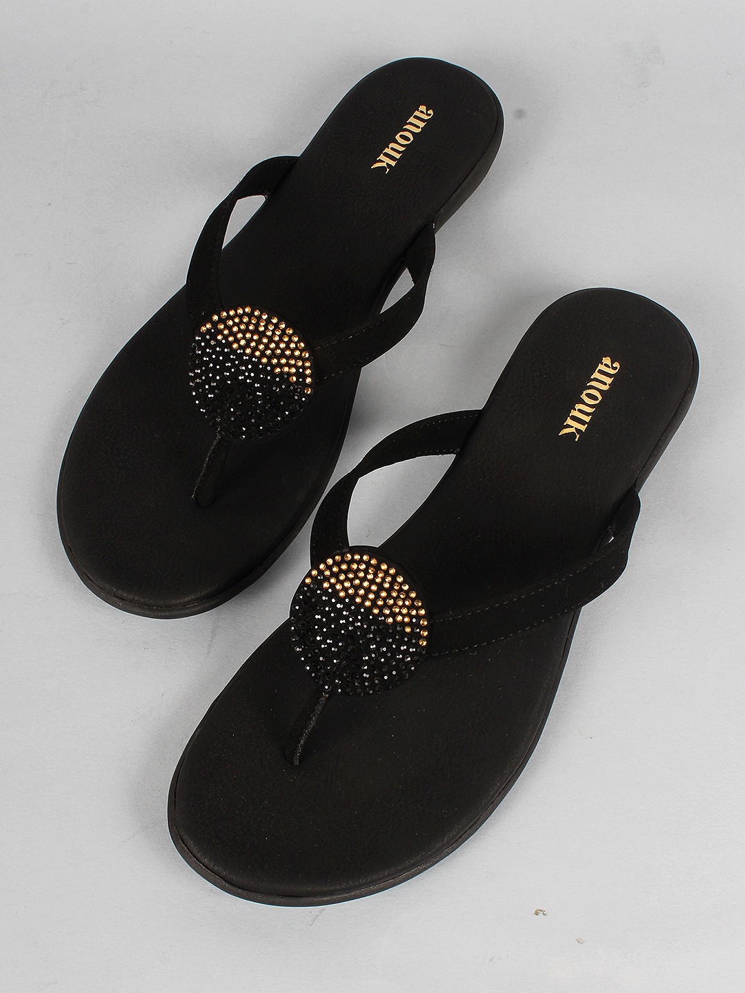 

Anouk Black Embellished Open Toe Flats