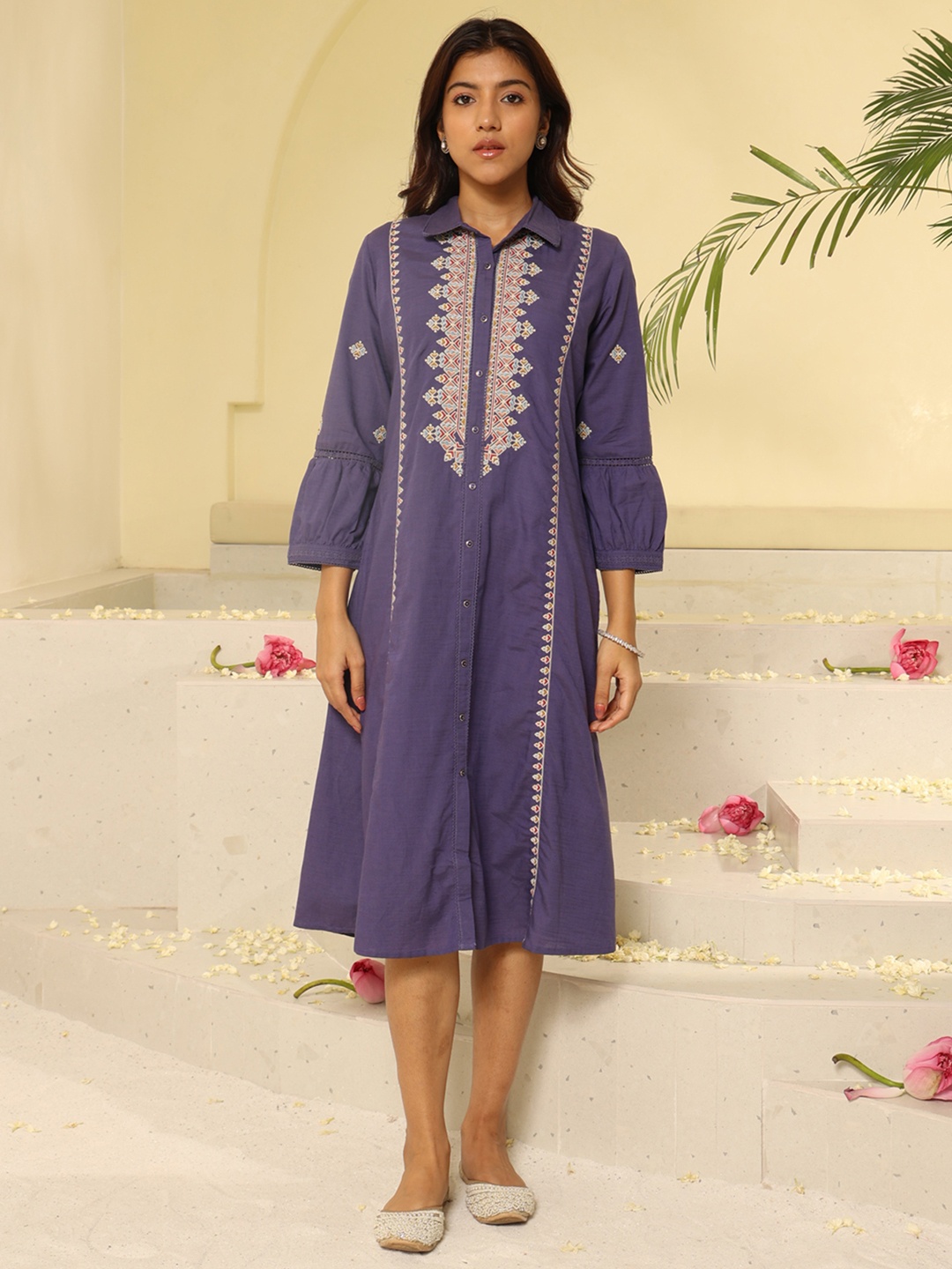 

Lakshita Embroidered Shirt Dress, Purple