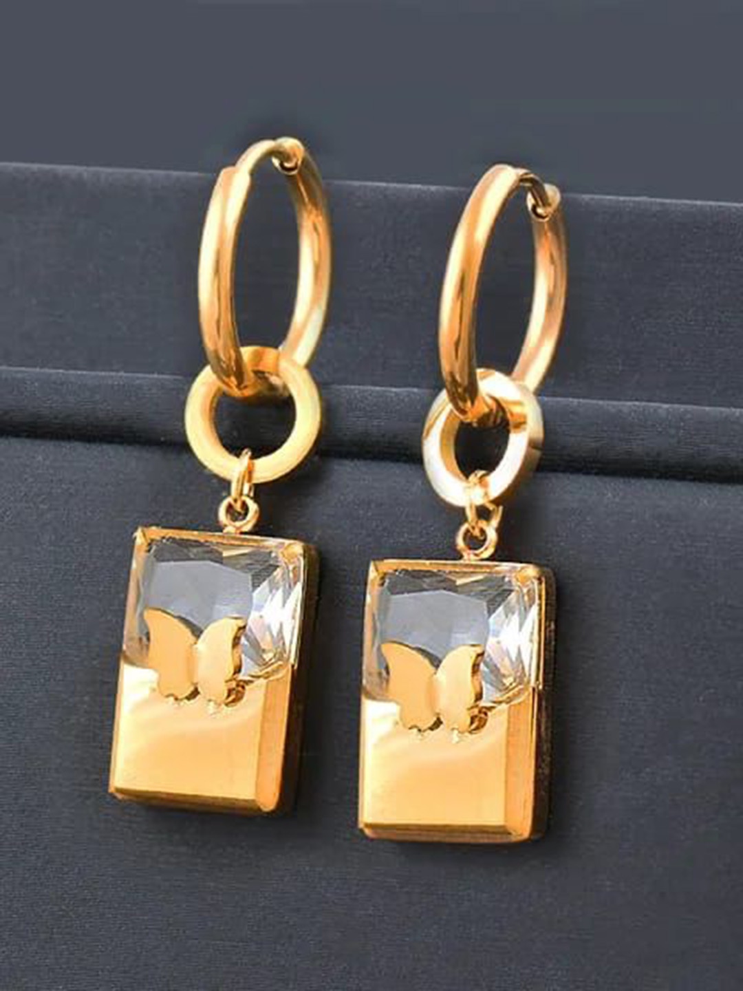 

VIEN Gold Plated Stone Studded Stainless Steel Hoop Earrings