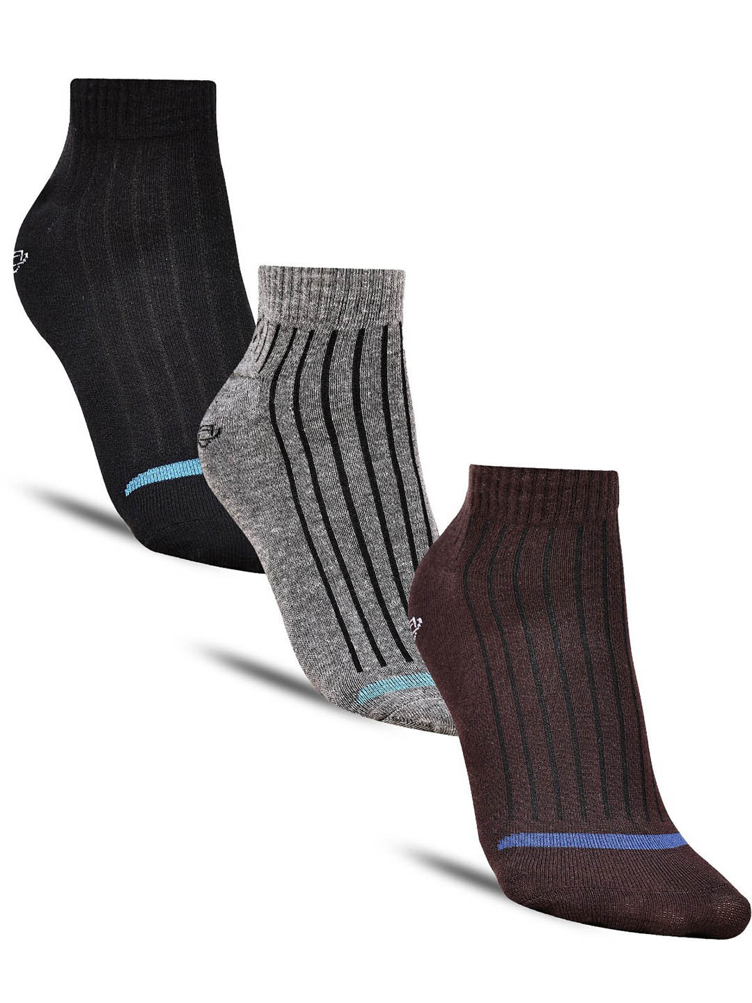 

Dollar Socks Men Pack Of 3 Striped Cotton Ankle-Length Socks, Grey