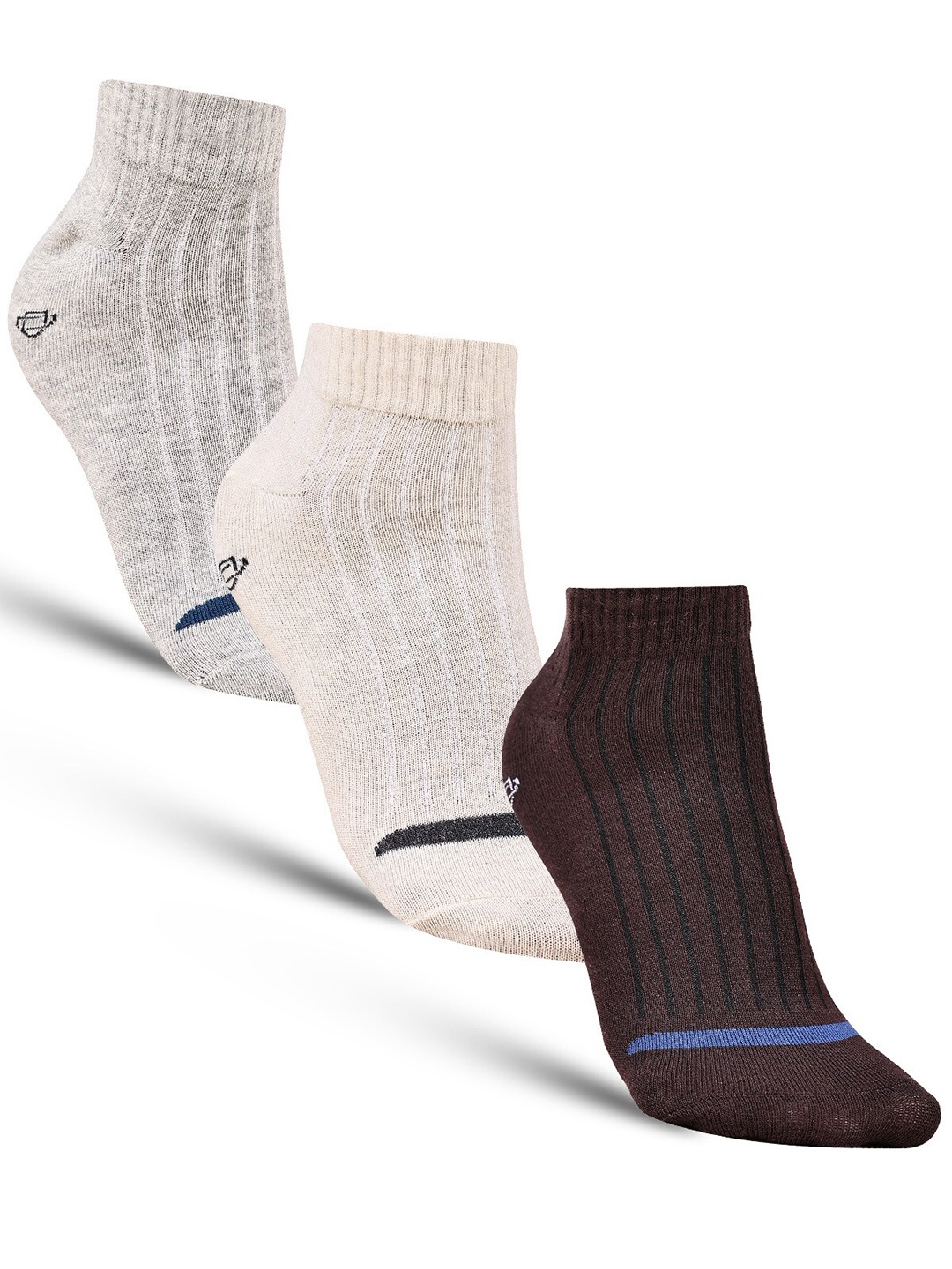 

Dollar Socks Men Pack Of 3 Striped Ankle Length Socks, Grey