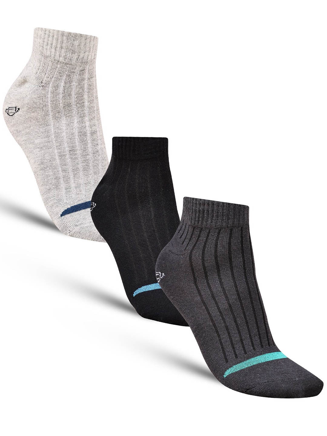 

Dollar Socks Pack Of 3 Striped Organic Cotton Ankle-Length Socks, Grey