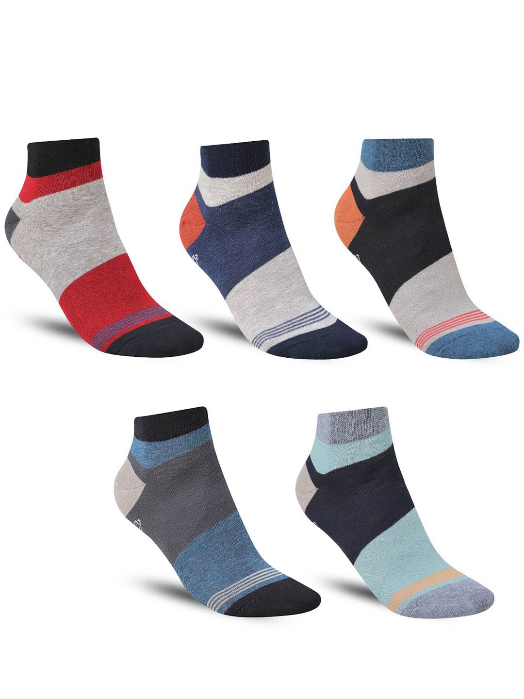 

Dollar Socks Men Pack Of 5 Colorblocked Cotton Ankle-length Socks, Black