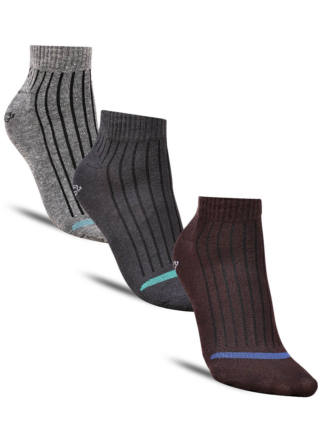 

Dollar Socks Men Pack of 3 Striped Ankle-Length Cotton Socks, Grey