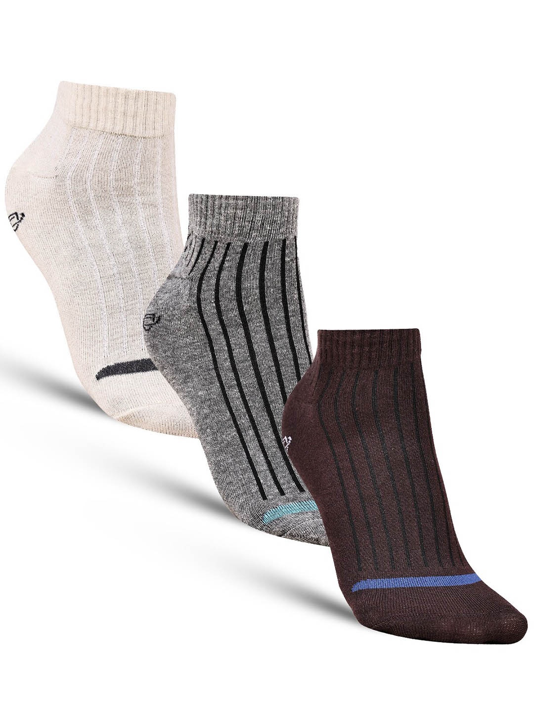 

Dollar Socks Men Pack Of 3 Striped Patterned Cotton Ankle-Length Socks, Grey