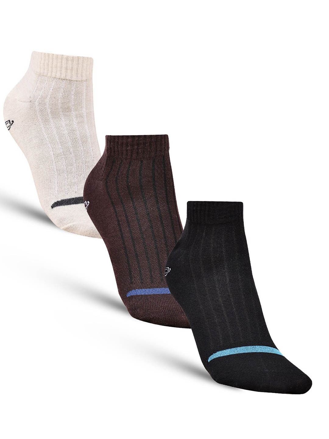 

Dollar Socks Men Pack Of 3 Striped Patterned Cotton Ankle length Socks, Cream