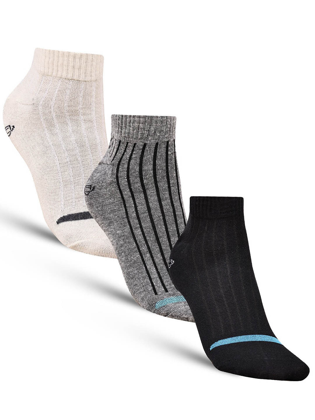 

Dollar Socks Men Pack of 3 Striped Ankle-Length Cotton Socks, Cream