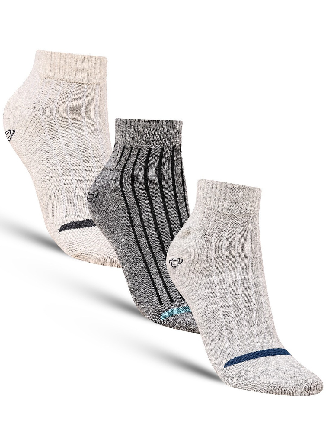 

Dollar Socks Men Pack Of 3 Striped Ankle-Length Cotton Socks, Grey