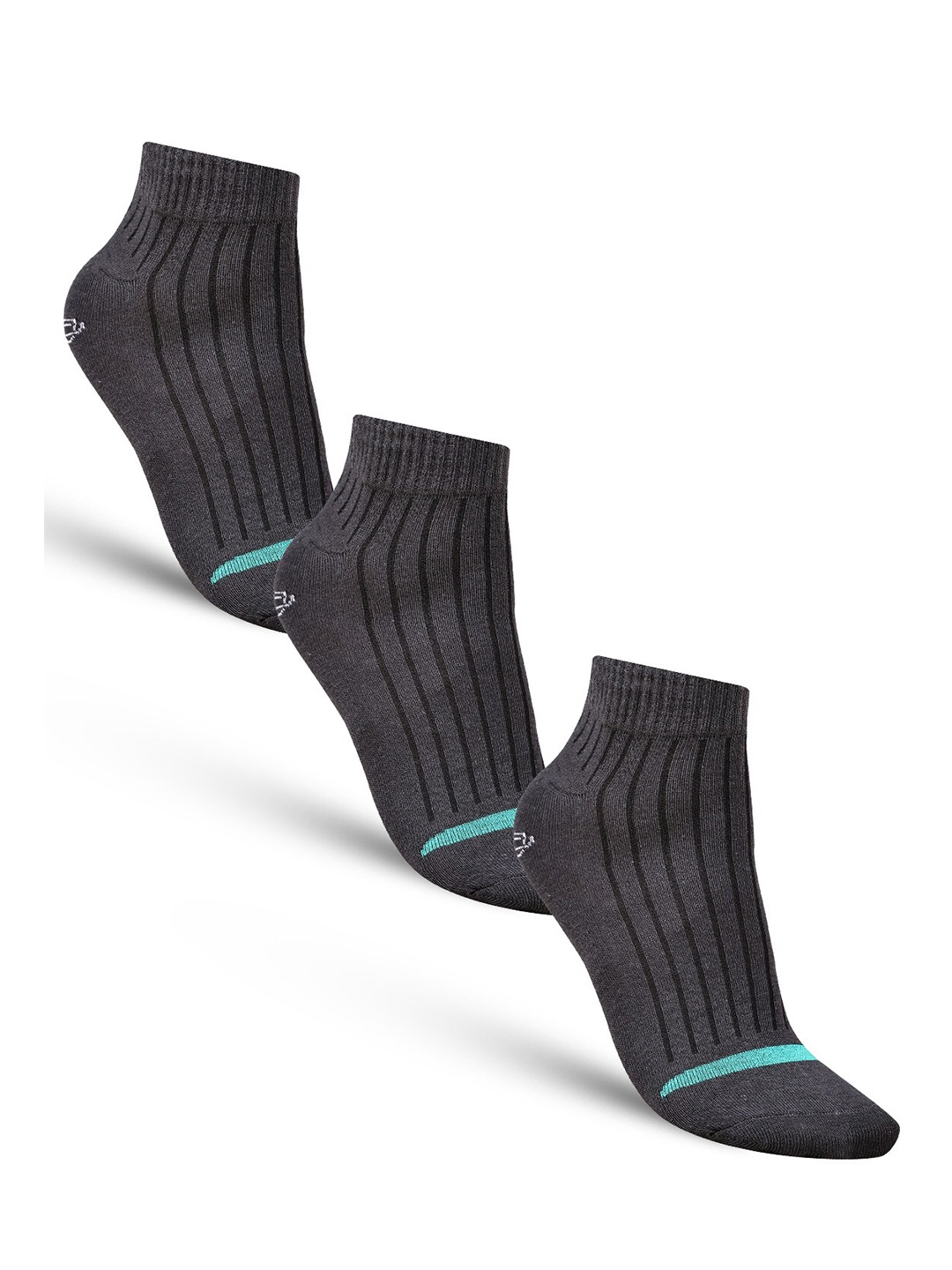 

Dollar Socks Men Pack Of 3 Striped Pure Cotton Ankle-Length Socks, Grey