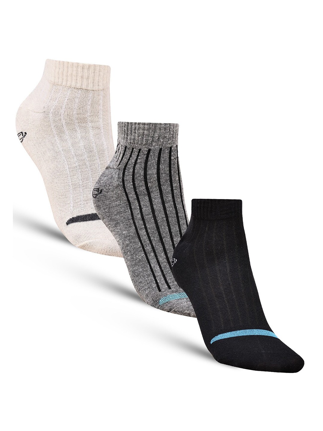 

Dollar Socks Men Pack Of 3 Striped Cotton Ankle-Length Socks, Cream
