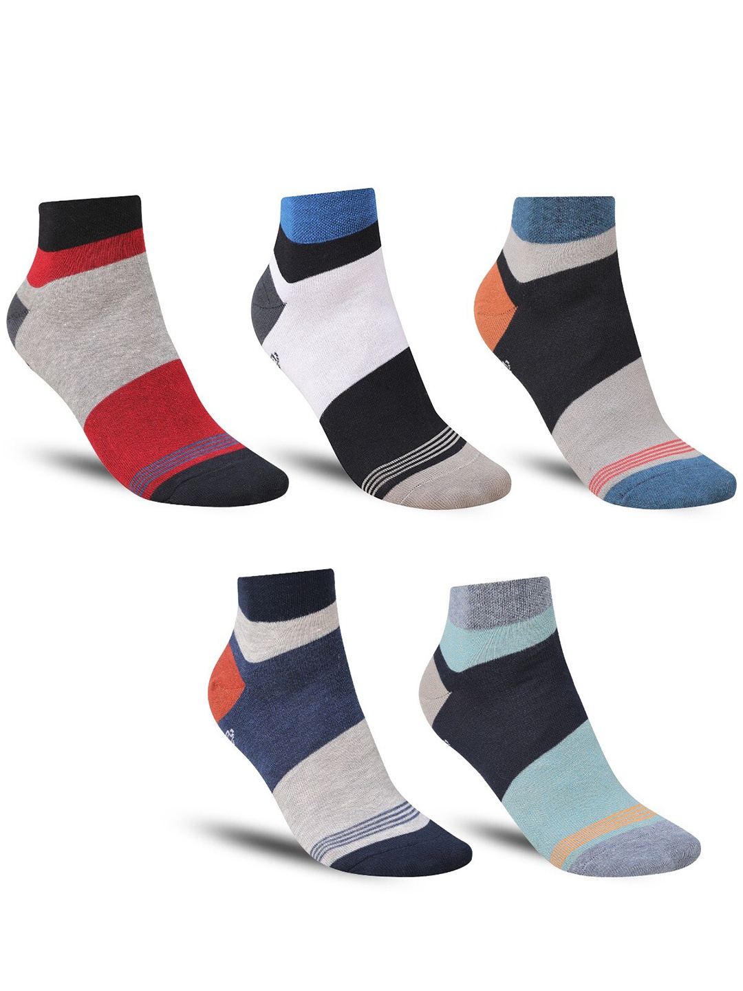 

Dollar Socks Men Pack Of 5 Colourblocked Cotton Ankle Length Socks, White