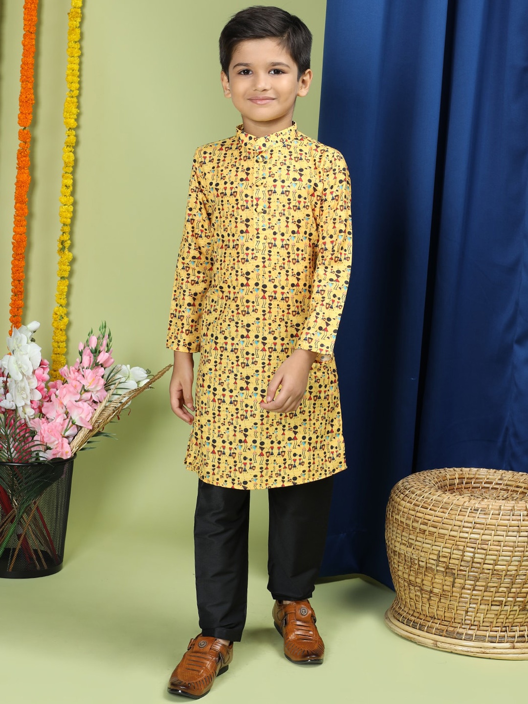

TABARD Boys Ethnic Motifs Printed Pure Cotton Kurta wWith Pyjamas, Yellow