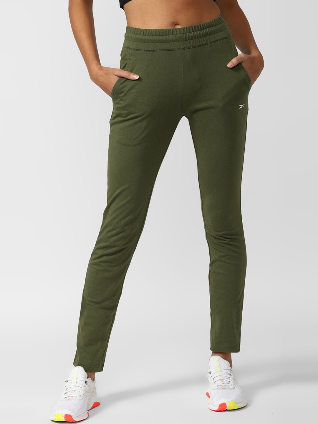 

Reebok Women Slim-Fit Mid-Rise Speedwick Pure Cotton Sports Track Pant, Green