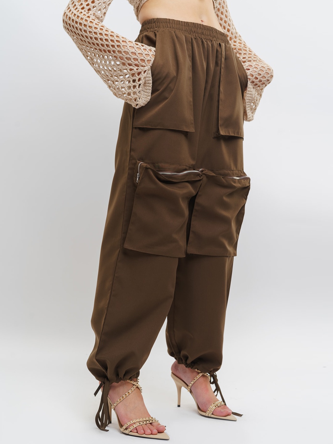 

FREAKINS Women Tapered Fit High-Rise Cargos, Brown