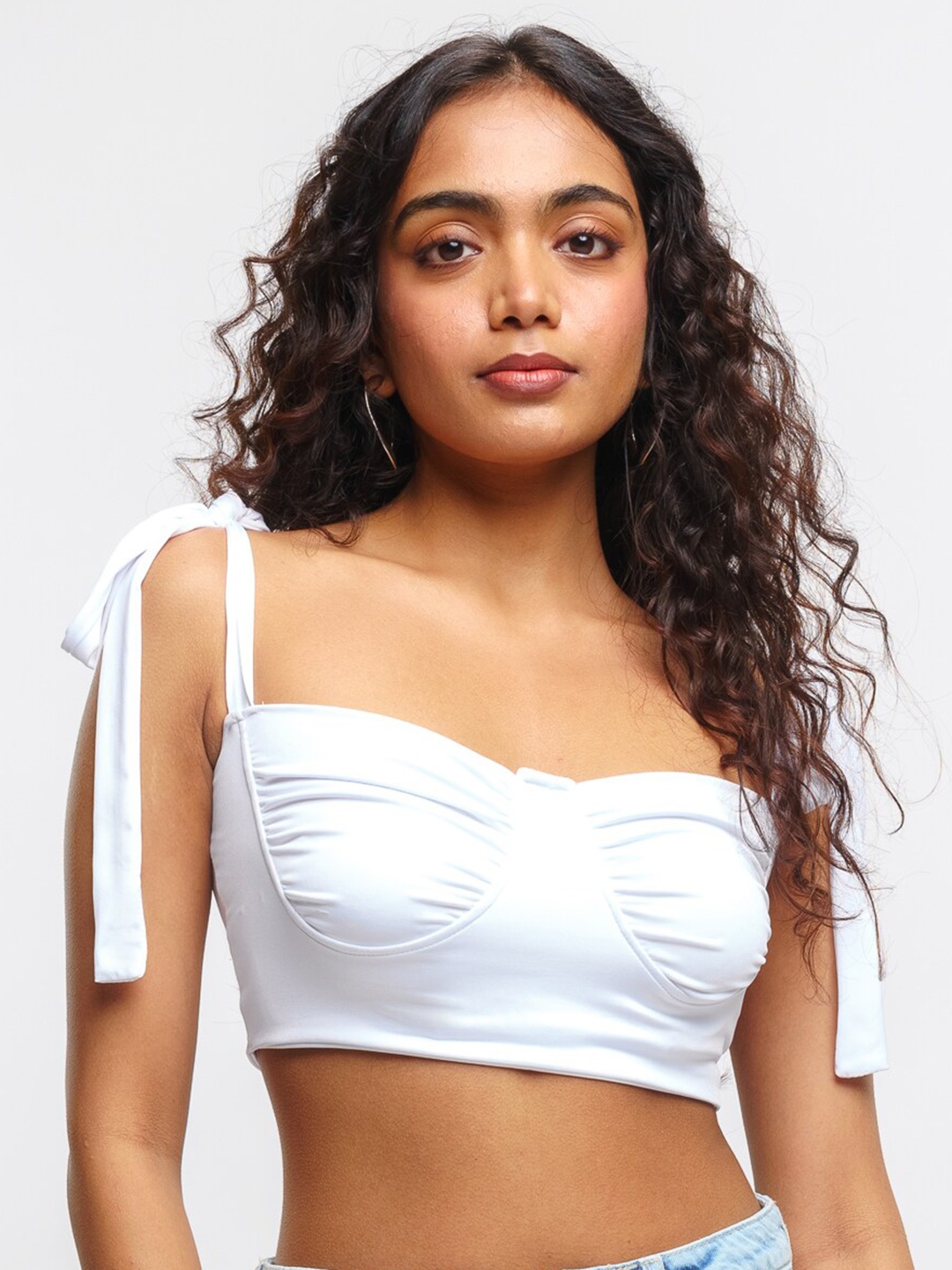 

FREAKINS Shoulder Strap Tie-Ups Bralette Crop Top, White