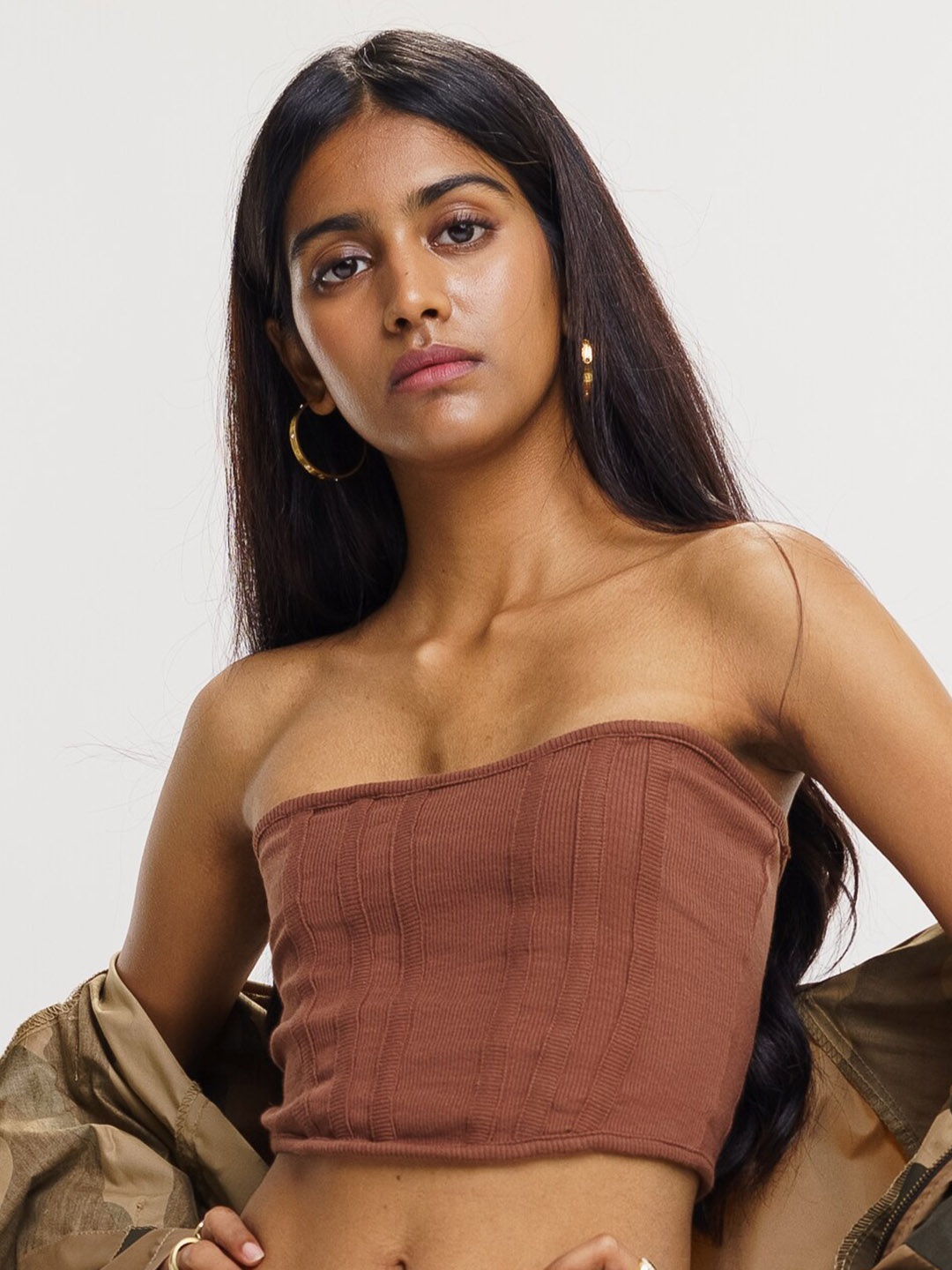 

FREAKINS Strapless Tube Crop Top, Brown
