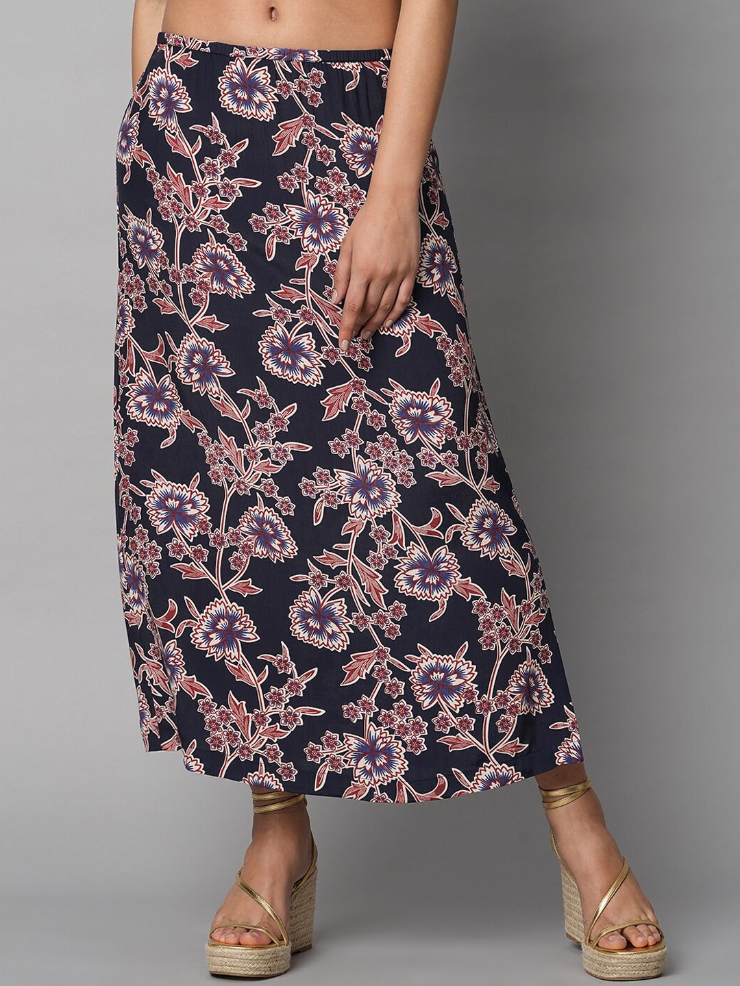 

Chemistry Floral Printed Straight Maxi Skirt, Navy blue