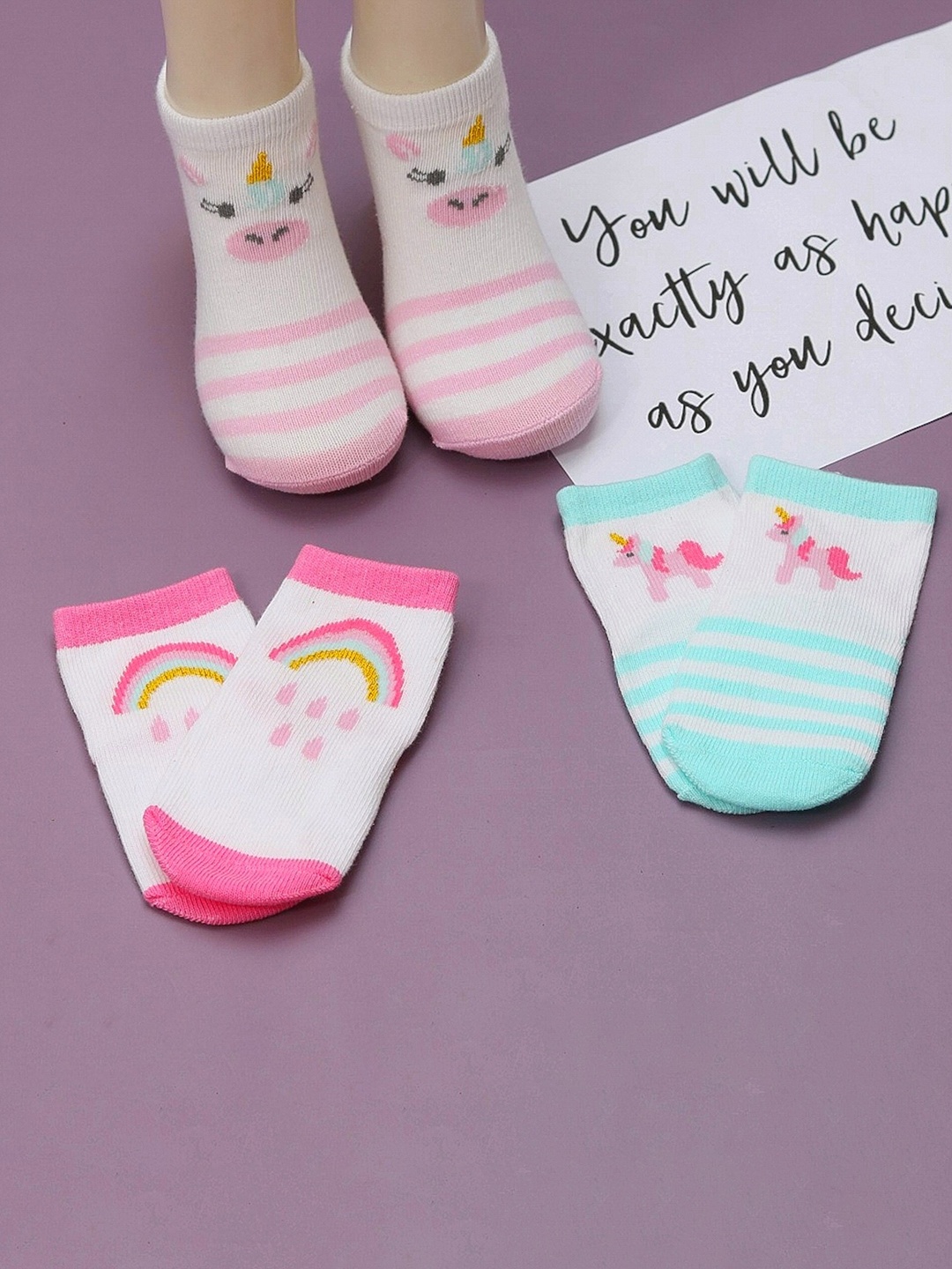 

Yellow Bee Infants Girls Pack of 3 Striped Anti Skid Cotton Ankle Length Socks, Pink