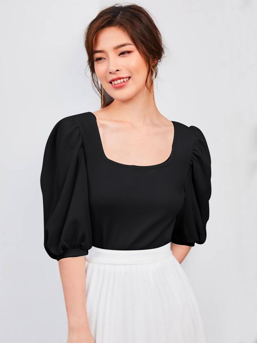 

Dream Beauty Fashion Scoop Neck Puff Sleeves Top, Black