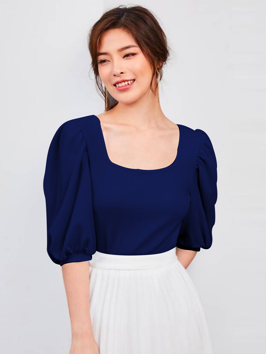 

Dream Beauty Fashion Scoop Neck Puff Sleeve Top, Navy blue