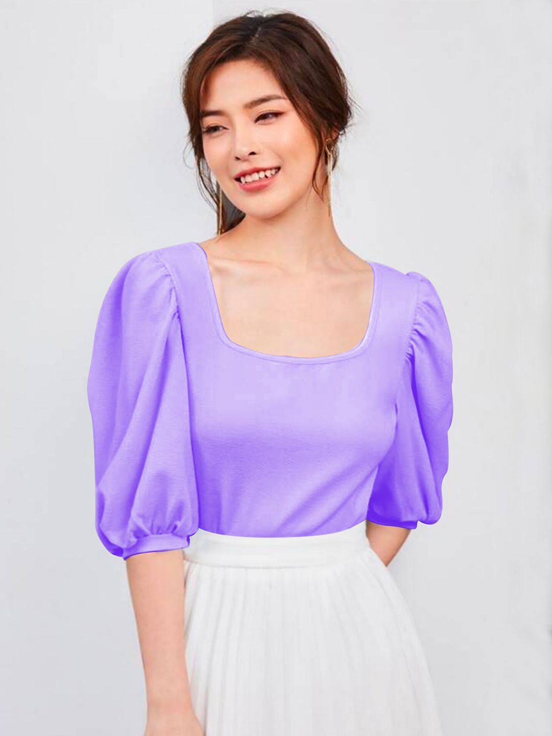 

Dream Beauty Fashion Scoop Neck Puff Sleeves Top, Purple