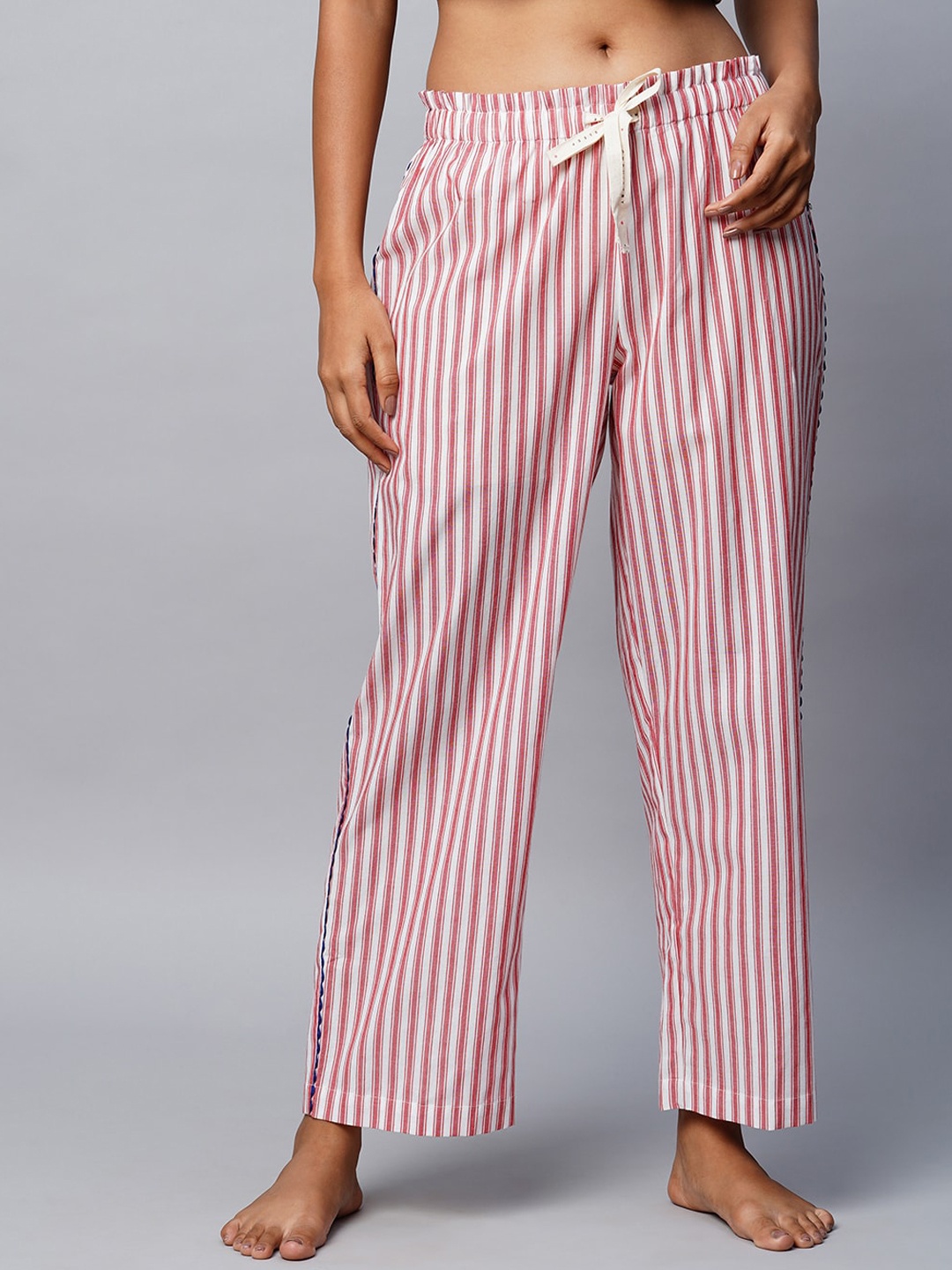 

Chemistry Women Striped Cotton Straight Lounge Pants, Red