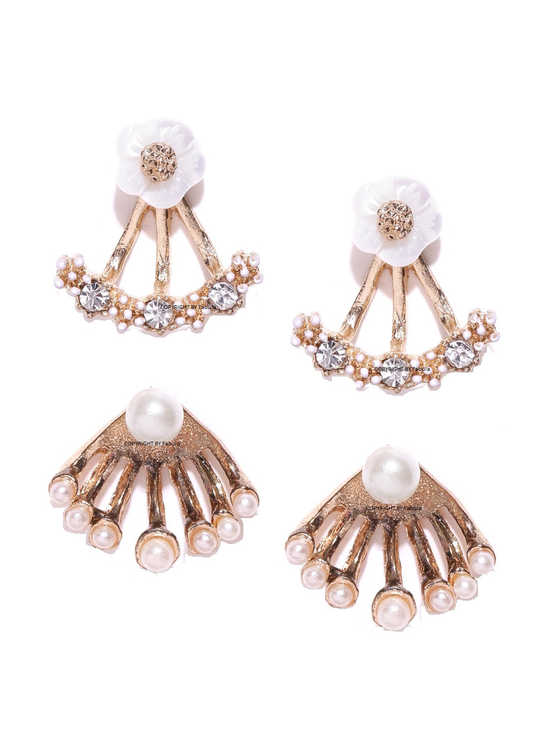 

OOMPH Set Of 2 Crystal Studded Contemporary Studs, Gold