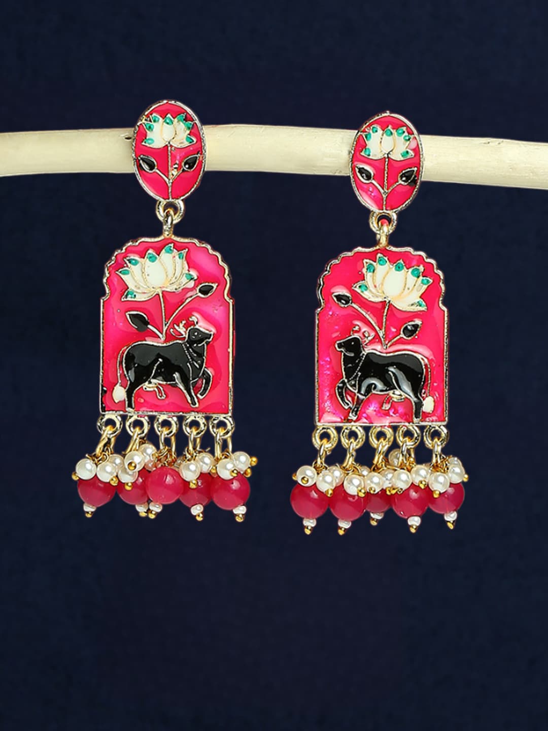 

OOMPH Beaded Enamelled Contemporary Drop Earrings, Gold